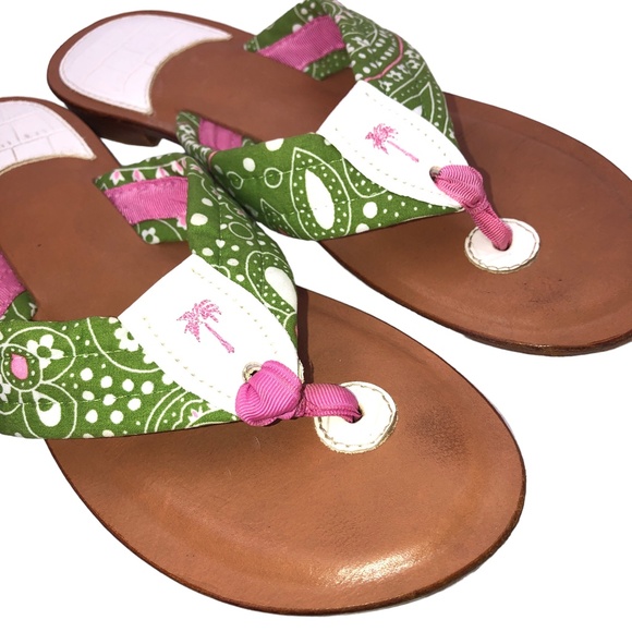 Pink & Green Toe Thong Summer Beach Resort Vacation Sandals Size 10M - Picture 7 of 15